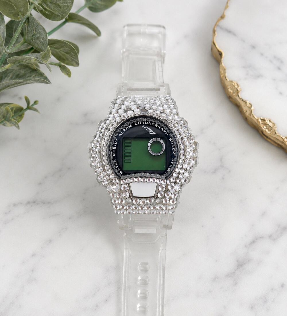 Aldo Clear Rhinestone Embellished Digital Sport Watch Adjustable Water Resistant